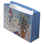 Snowman & kerstboom Gift Bag Groot Cadeauzakje (Voorkant Gekanteld)