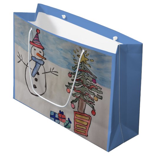 Snowman & kerstboom Gift Bag Groot Cadeauzakje (Voorkant Gekanteld)