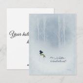 Snowman-kerstcadeautjes lopen in de SnowyWoods Feestdagenkaart (Voorkant / Achterkant)