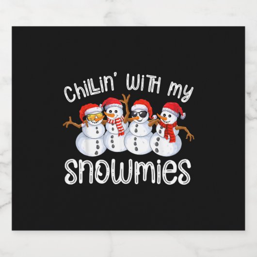Snowman Kerstchillin met mijn neushoorns Sparkling Wijnetiket (Enkel label)