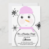 Snowman Kerstfeest Roze Scarf Pet Uitnodiging (Voorkant)