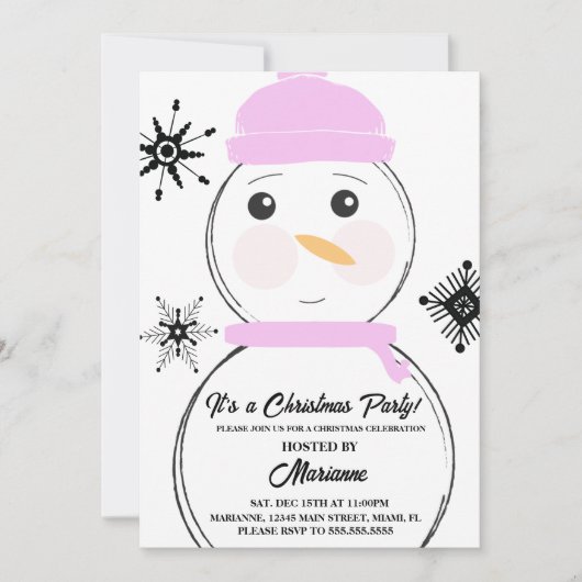 Snowman Kerstfeest Roze Scarf Pet Uitnodiging (Voorkant)