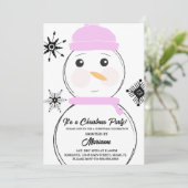 Snowman Kerstfeest Roze Scarf Pet Uitnodiging (Staand voorkant)