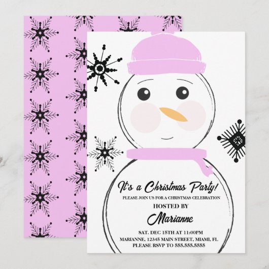 Snowman Kerstfeest Roze Scarf Pet Uitnodiging (Voorkant / Achterkant)