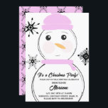 Snowman Kerstfeest Roze Scarf Pet Uitnodiging<br><div class="desc">Kerstfeest Uitnodiging met kerstsnowman-illustratie en snowflakes</div>