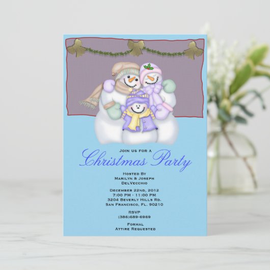 Snowman kerstfeestdag uitnodiging (Staand voorkant)