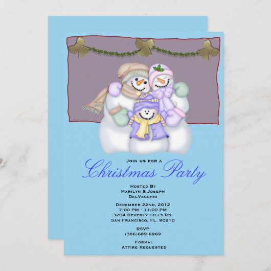 Snowman kerstfeestdag uitnodiging (Voorkant / Achterkant)