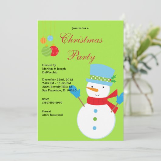 Snowman kerstfeestdag uitnodiging (Staand voorkant)