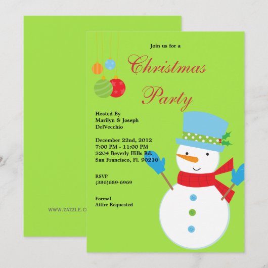 Snowman kerstfeestdag uitnodiging (Voorkant / Achterkant)