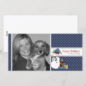 Snowman kerstfotokaart {blauw} feestdagenkaart (Voorkant / Achterkant)