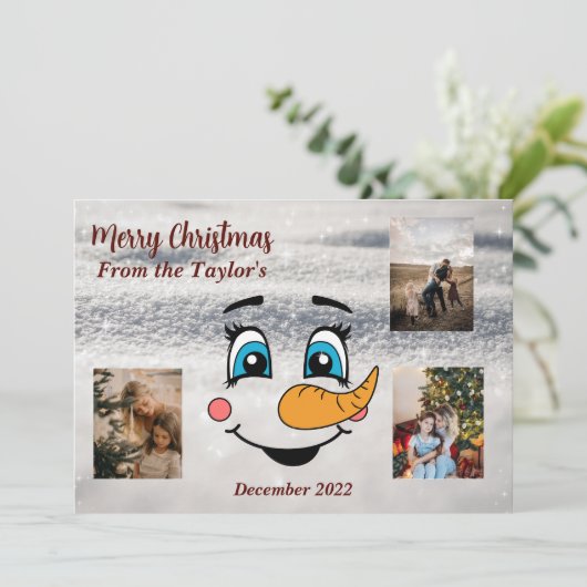 Snowman-kerstfotokaart Feestdagenkaart (Staand voorkant)