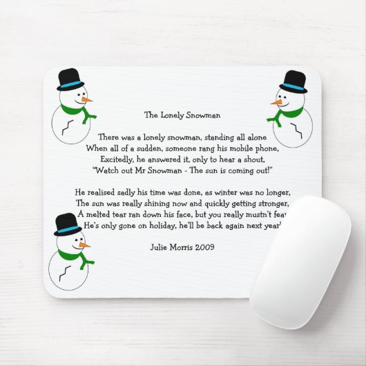 Snowman-kerstgedicht Muismat (Met muis)