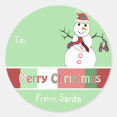 Snowman-kerstLabel groen, maar je kiest kleur Ronde Sticker (Voorkant)
