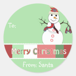 Snowman-kerstLabel groen, maar je kiest kleur Ronde Sticker