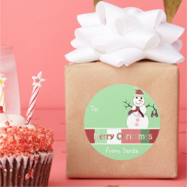 Snowman-kerstLabel groen, maar je kiest kleur Ronde Sticker