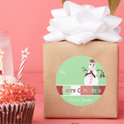 Snowman-kerstLabel groen, maar je kiest kleur Ronde Sticker (Feest)