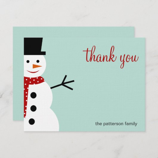 Snowman Kerstmis en feestdag glimlachen Bedankt ka (Voorkant / Achterkant)