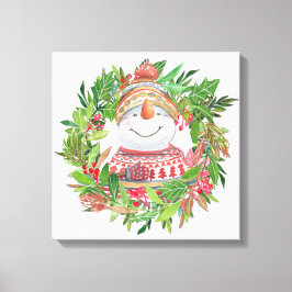 Snowman Kerstmis glimlachen Canvas Afdruk