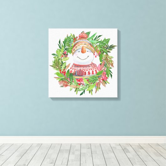 Snowman Kerstmis glimlachen Canvas Afdruk (Insitu (Houten vloer))