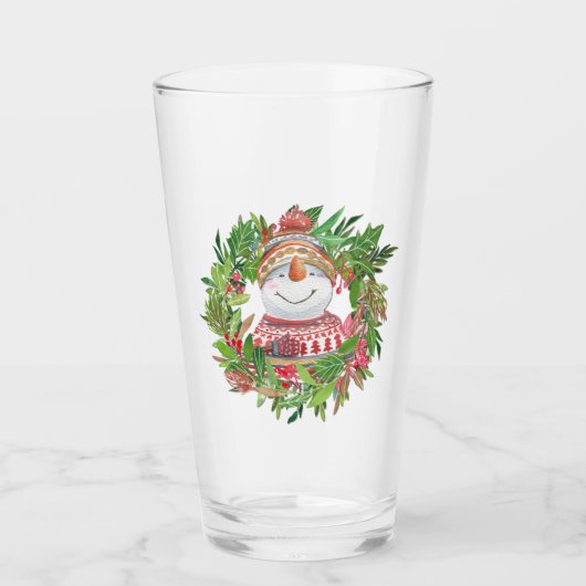 Snowman Kerstmis glimlachen Glas (Voorkant)