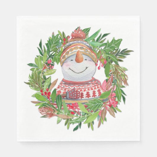 Snowman Kerstmis glimlachen Servet (Voorkant)