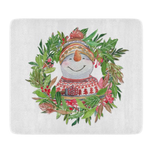 Snowman Kerstmis glimlachen Snijplank (Voorkant)