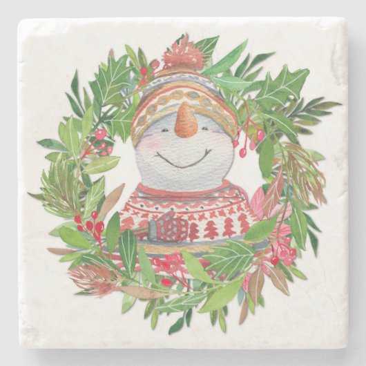 Snowman Kerstmis glimlachen Stenen Onderzetter (Voorkant)