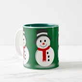 Snowman Kerstmis glimlachen Tweekleurige Koffiemok (Voorkant links)