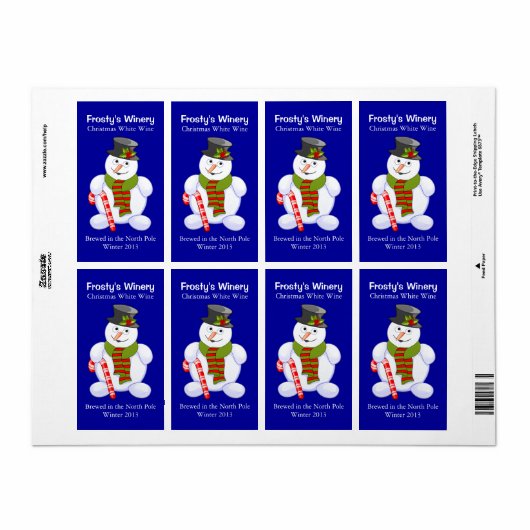 Snowman Kerstmis Home Brewed Wine Labels (Full Sheet)