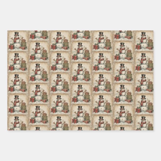 Snowman Kerstmis Inpakpapier Vel (Voorkant)