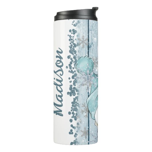 Snowman Kerstmis personaliseren Thermosbeker (Gedraaid links)