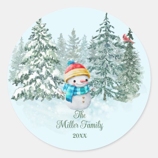 Snowman Kerstmis Ronde Sticker (Voorkant)