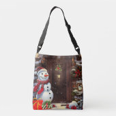 Snowman Kerstmis Scene Crossbody Tas (Achterkant)