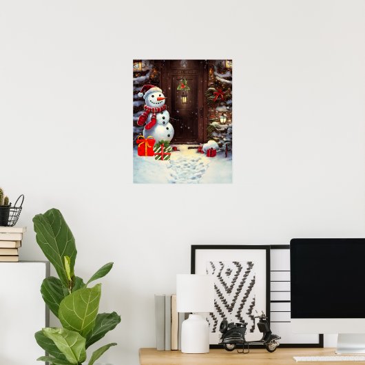 Snowman Kerstmis Scene Poster (Thuiskantoor)