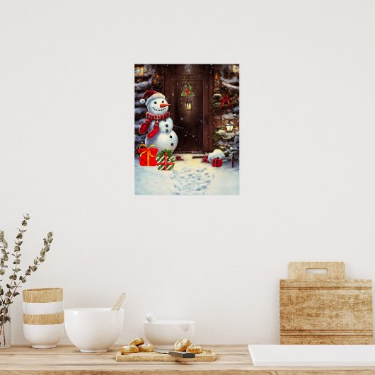 Snowman Kerstmis Scene Poster (Keuken)