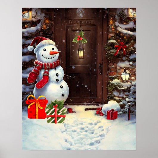 Snowman Kerstmis Scene Poster (Voorkant)