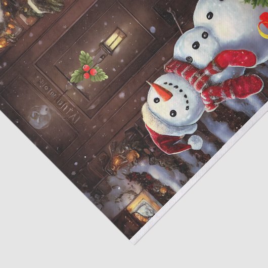 Snowman Kerstmis Scene Tissuepapier (Detail)