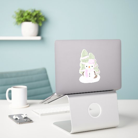 Snowman Kerstmis Sticker (Laptop op bureau)