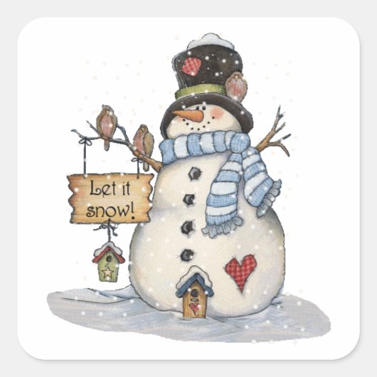 Snowman Kerstmis Vierkante Sticker (Voorkant)