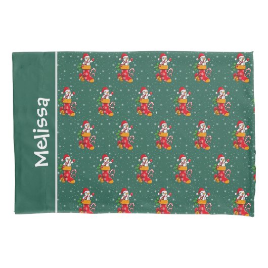 Snowman-kerstpatroon rode groene aangepaste naam kussensloop (Voorkant)