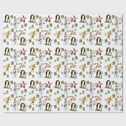 Snowman-kerstpinguïn-pakpapier Cadeaupapier (Vlak)