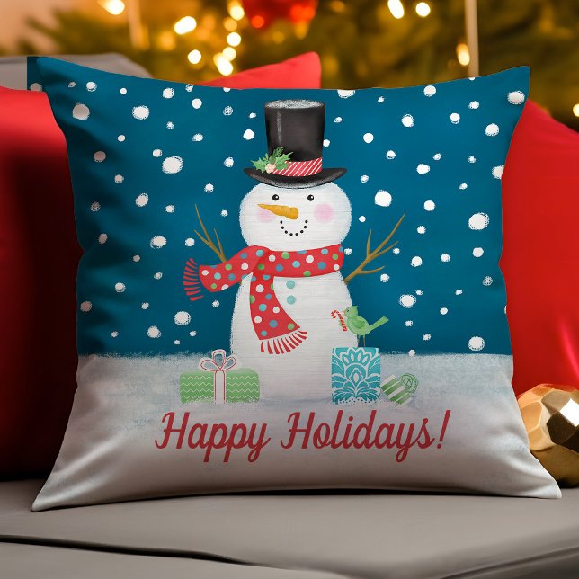 Snowman-kerstSierkussen Kussen (A festive snowman pillow for your Christmas holiday decor.)