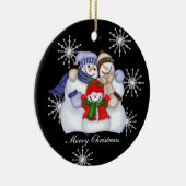 Snowman-kerstsnowflakes Keramisch Ornament (Rechts)