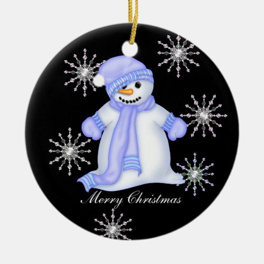 Snowman-kerstsnowflakes Keramisch Ornament (Voorkant)