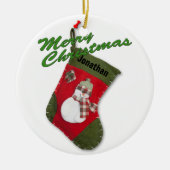 Snowman kerststaart foto Aangepaste naam Keramisch Ornament (Voorkant)