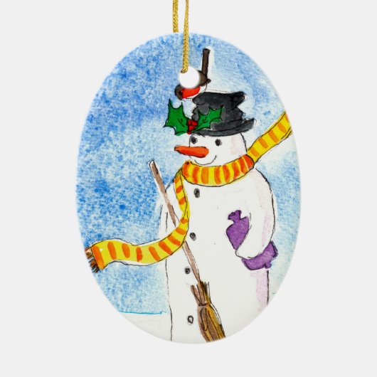 Snowman-kerstversiering Keramisch Ornament (Achterkant)