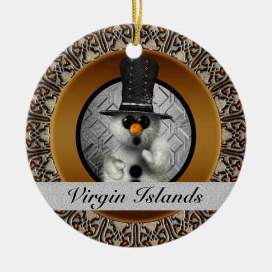 Snowman-kerstversiering op de Maagdeneilanden Keramisch Ornament (Voorkant)