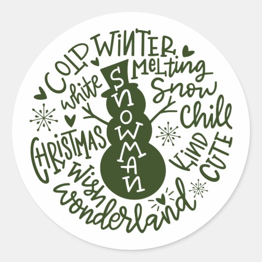 Snowman Kerstwinter Wonderland typografie Ronde Sticker (Voorkant)