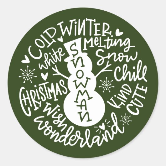Snowman Kerstwinter Wonderland typografie Ronde Sticker (Voorkant)