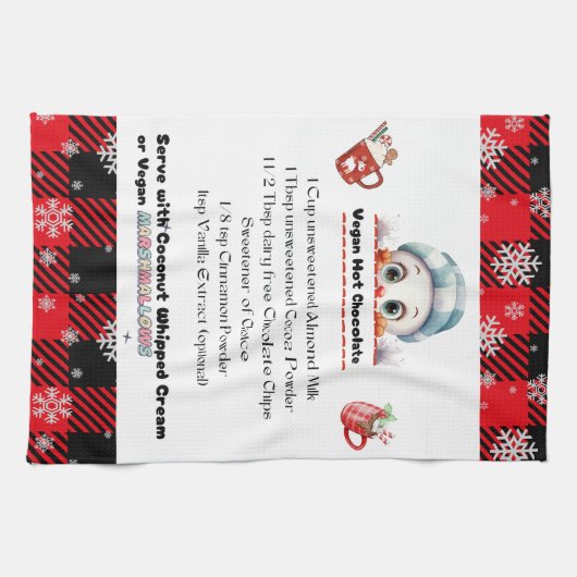 Snowman Keuken Handdoek, Vegan Hot Chocolate Recep Theedoek (Horizontaal)